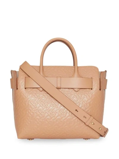 Shop Burberry The Small Monogram Leather Triple Stud Belt Bag In Neutrals