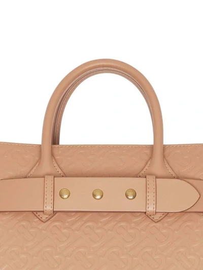 Shop Burberry The Small Monogram Leather Triple Stud Belt Bag In Neutrals