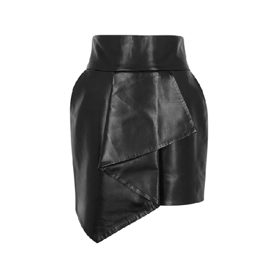 Shop Alexandre Vauthier Black Draped Leather Mini Skirt