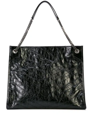 Saint Laurent Large Niki Chain Bag in Crinkled and Quilted Black Leather