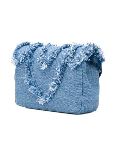 Shop Elena Ghisellini Distressed Trim Flap Handbag In 096 Azzurro