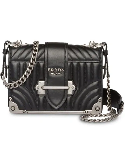 Shop Prada Cahier Diagramme Shoulder Bag In Black