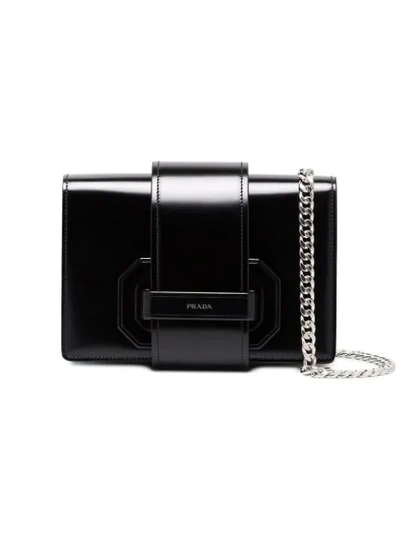 Shop Prada Black Plex Ribbon Leather Shoulder Bag