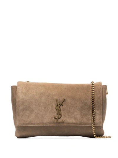 Shop Saint Laurent Beige Kate Reversible Suede Leather Shoulder Bag - Neutrals