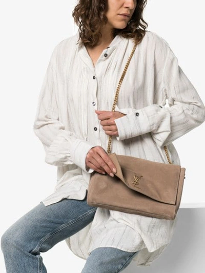 Shop Saint Laurent Beige Kate Reversible Suede Leather Shoulder Bag - Neutrals