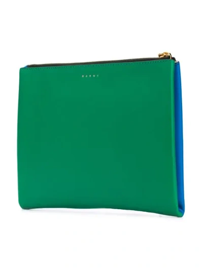 Shop Marni Blue And Green Bicolour Leather Puch