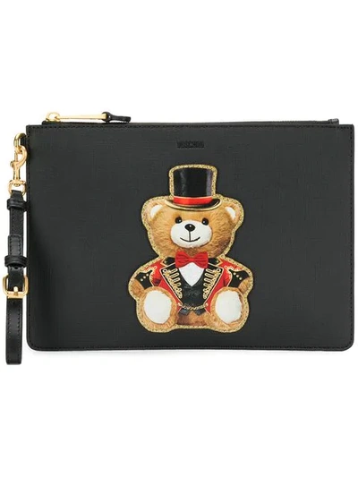 Shop Moschino Appliqué Circus Bear Clutch In Black