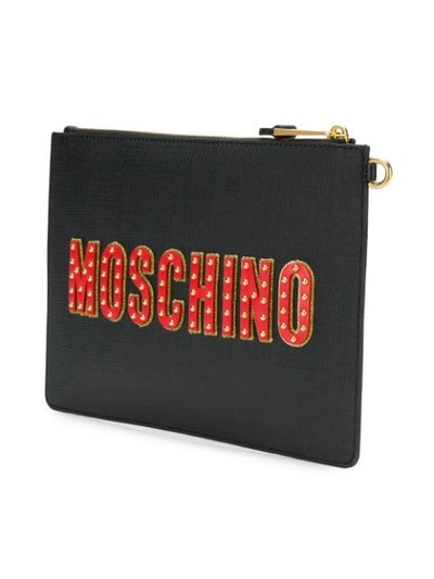 MOSCHINO 缝饰杂技团泰迪熊手拿包 - 黑色