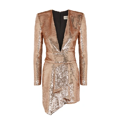 Shop Alexandre Vauthier Rose Gold Sequin Mini Dress