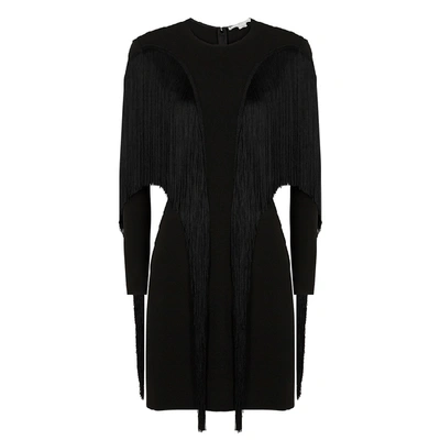Shop Stella Mccartney Black Fringe-trimmed Mini Dress