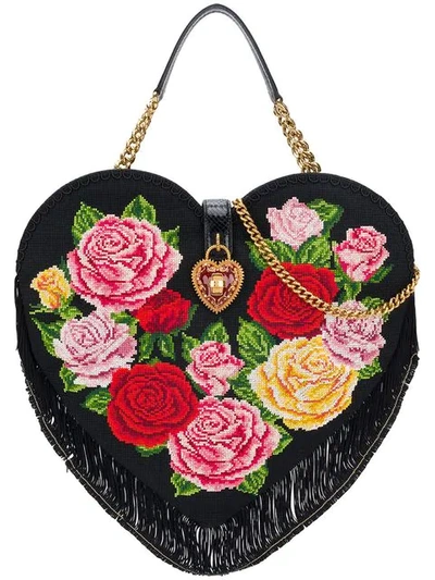 Shop Dolce & Gabbana My Heart Shoulder Bag In Black