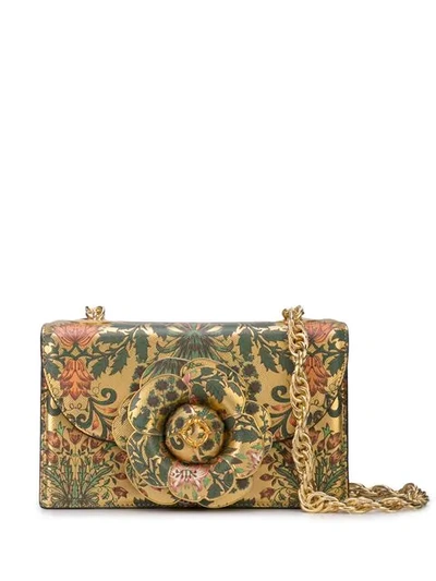Shop Oscar De La Renta Mini Tro Print Shoulder Bag In Gold Multi