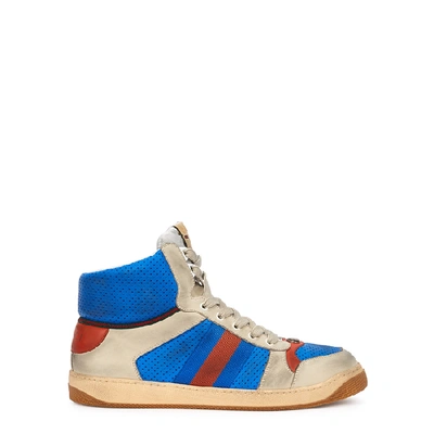 Shop Gucci Screener Blue Leather Hi-top Sneakers