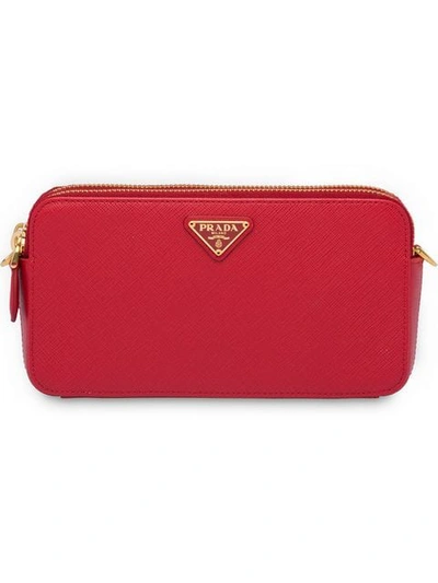 Shop Prada Saffiano Leather Mini Shoulder Bag In Red