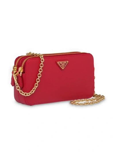 Shop Prada Saffiano Leather Mini Shoulder Bag In Red