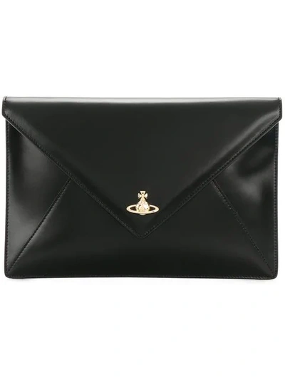 Shop Vivienne Westwood Logo Envelope Clutch In Black