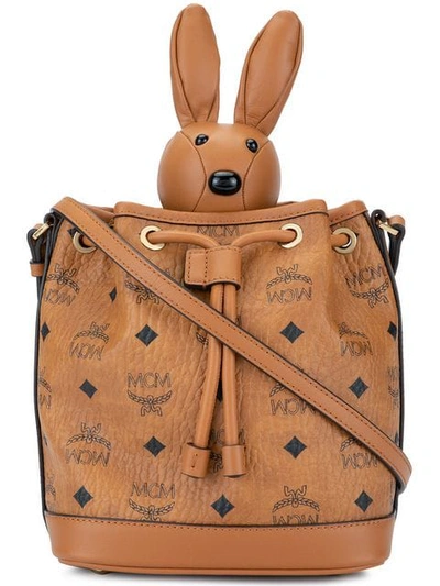 Shop Mcm Rabbit Bucket Bag In Brown