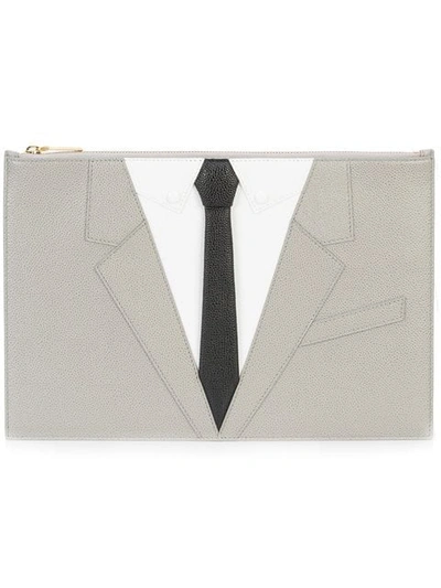 Shop Thom Browne Suit Embroidered Clutch In 035 - Med Grey