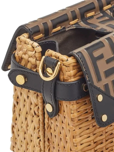 Shop Fendi Ff Mini Rattan Bag In Neutrals