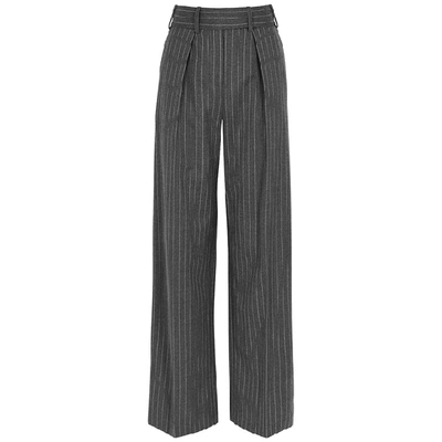 Shop Alexandre Vauthier Pinstriped Wide-leg Wool-blend Trousers