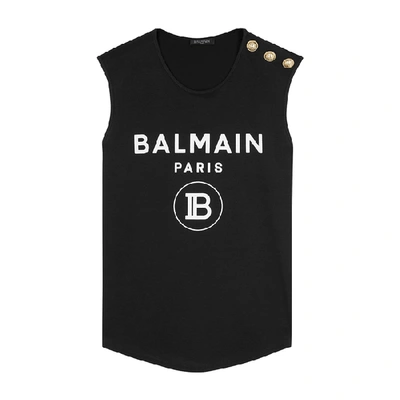 Shop Balmain Black Logo Cotton Tank In Black And Other