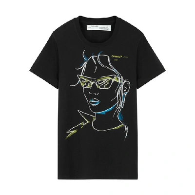 Shop Off-white Black Printed Cotton T-shirt