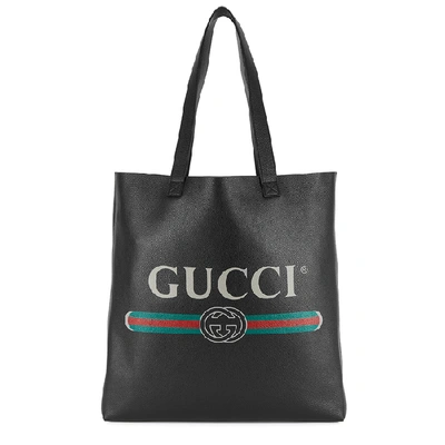 Shop Gucci Black Logo-print Leather Tote