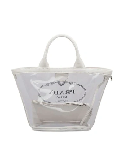 Shop Prada Logo Print Tote Bag - Neutrals