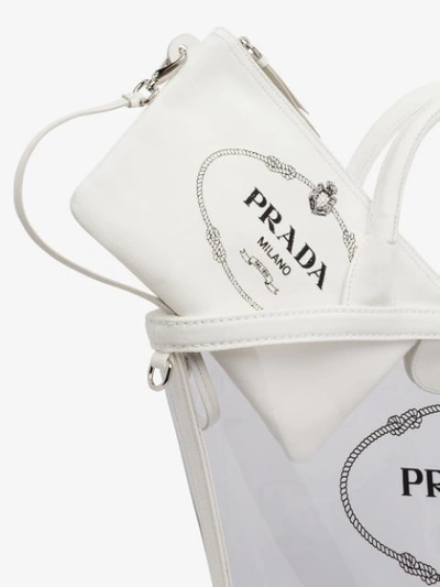 Shop Prada Logo Print Tote Bag - Neutrals