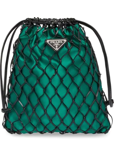 Shop Prada Mesh Drawstring Bag In Black