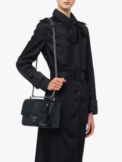Shop Prada Diagramme Large Leather Shoulder Bag In Black