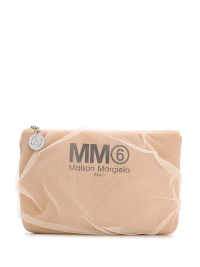 Shop Mm6 Maison Margiela Tulle Clutch Bag In Neutrals