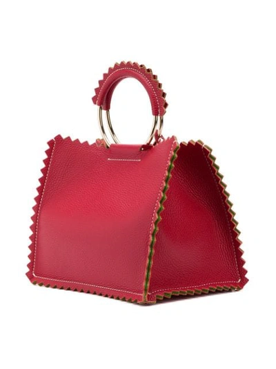 Shop Sara Battaglia Zigzag Trimmed Tote Bag In Red