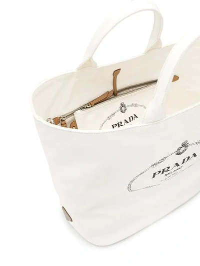 Shop Prada Large Logo Print Tote In White