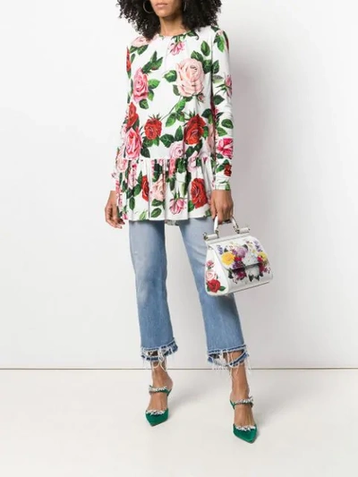 Shop Dolce & Gabbana Floral Print Sicily Bag In White