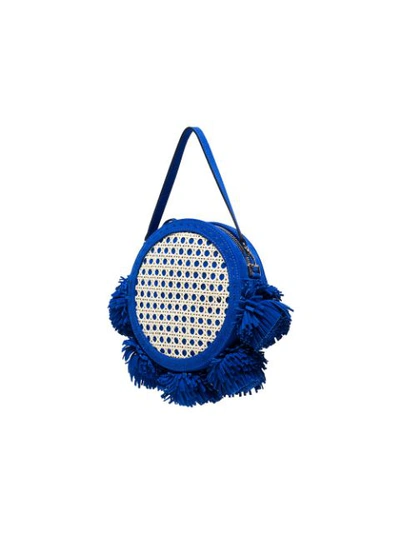 Shop Mehry Mu Blue Tambourine Suede And Straw Satchel Bag