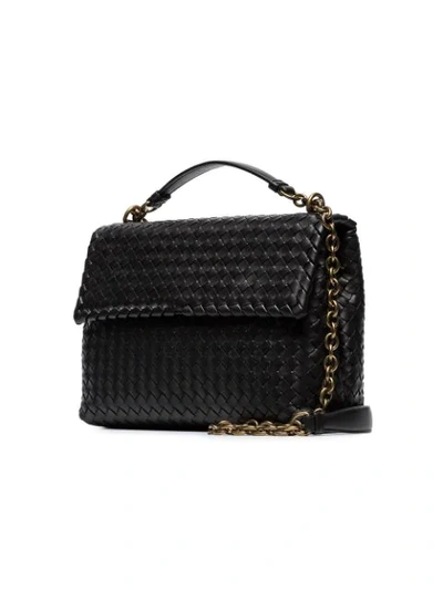 Shop Bottega Veneta Black Olympia Intrecciato Leather Shoulder Bag