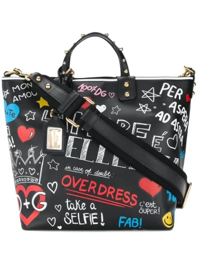 Shop Dolce & Gabbana Beatrice Mural Tote Bag In Black