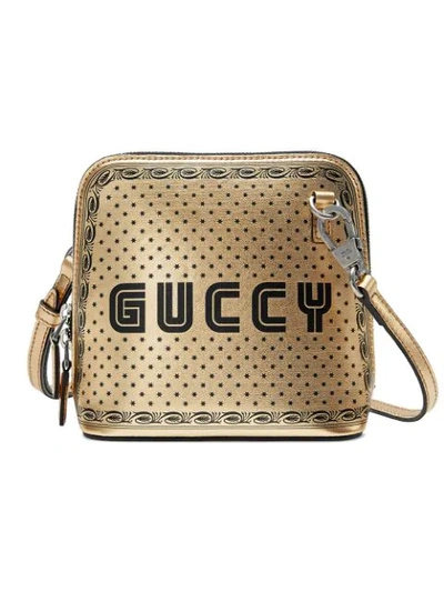 Shop Gucci Gold-tone Guccy Mini Leather Shoulder Bag In Metallic