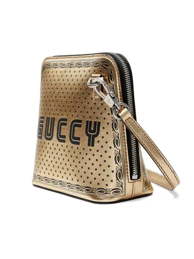 Shop Gucci Gold-tone Guccy Mini Leather Shoulder Bag In Metallic