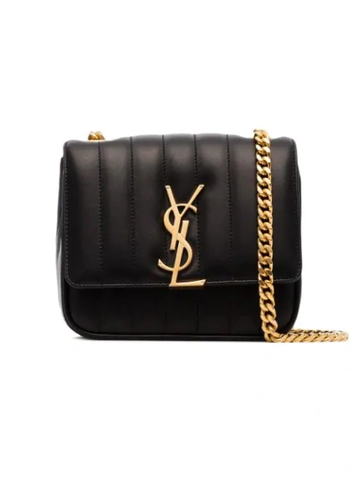 Shop Saint Laurent Vicky Small Quilted Crossbody Bag In Black