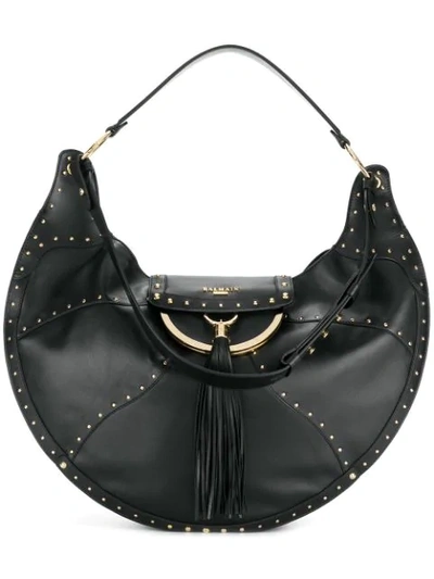 Shop Balmain Domaine Studded Shoulder Bag - Black