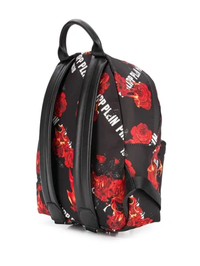 Shop Philipp Plein Rose Print Backpack In Black
