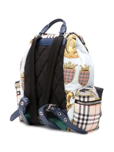 Shop Burberry Multicoloured Logo Archive Scarf Backpack In Blue