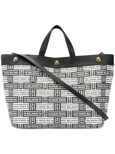 Shop Balmain All Over Logo Tote Bag In Black