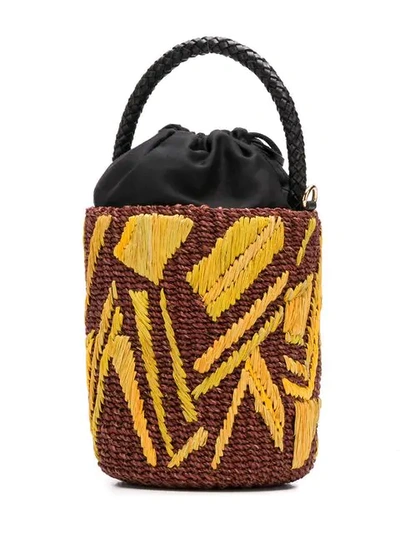 Shop Aranaz Patterned Wicket Basket Bag In Yellow