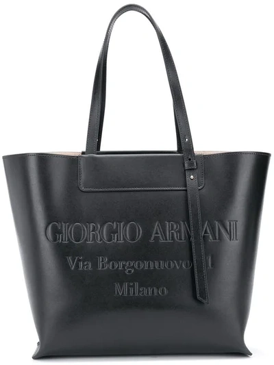 Shop Giorgio Armani Embossed Logo Tote In Black