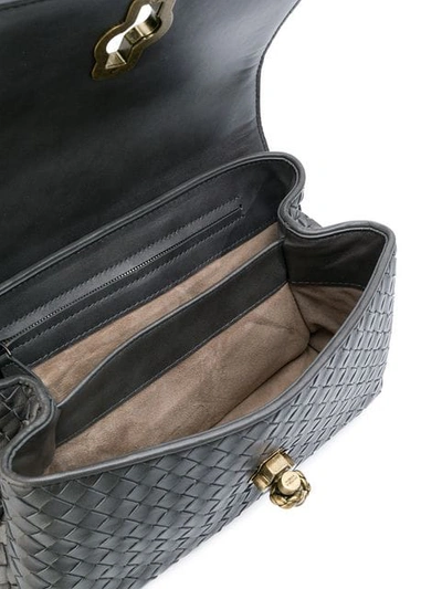 Shop Bottega Veneta Light Grey Intrecciato Nappa Top Olimpia Knot Bag