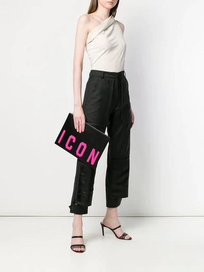 Shop Dsquared2 'icon' Print Clutch Bag In Black