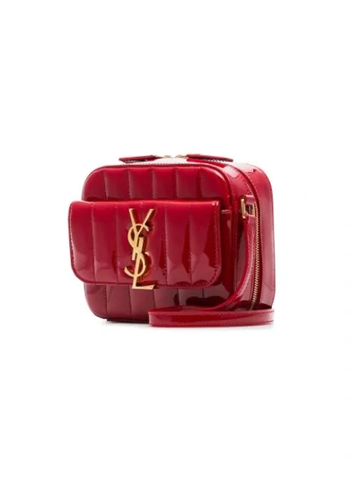 Shop Saint Laurent Pillarbox Red Vicky Quilted Patent Leather Camera Bag